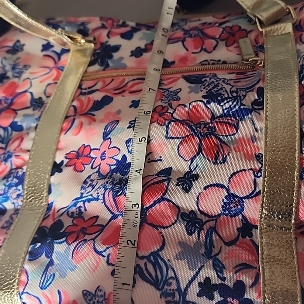 Lilly Pulitzer Pink and Blue Floral Bag with Gold Straps- NWOT - Picture 7 of 11